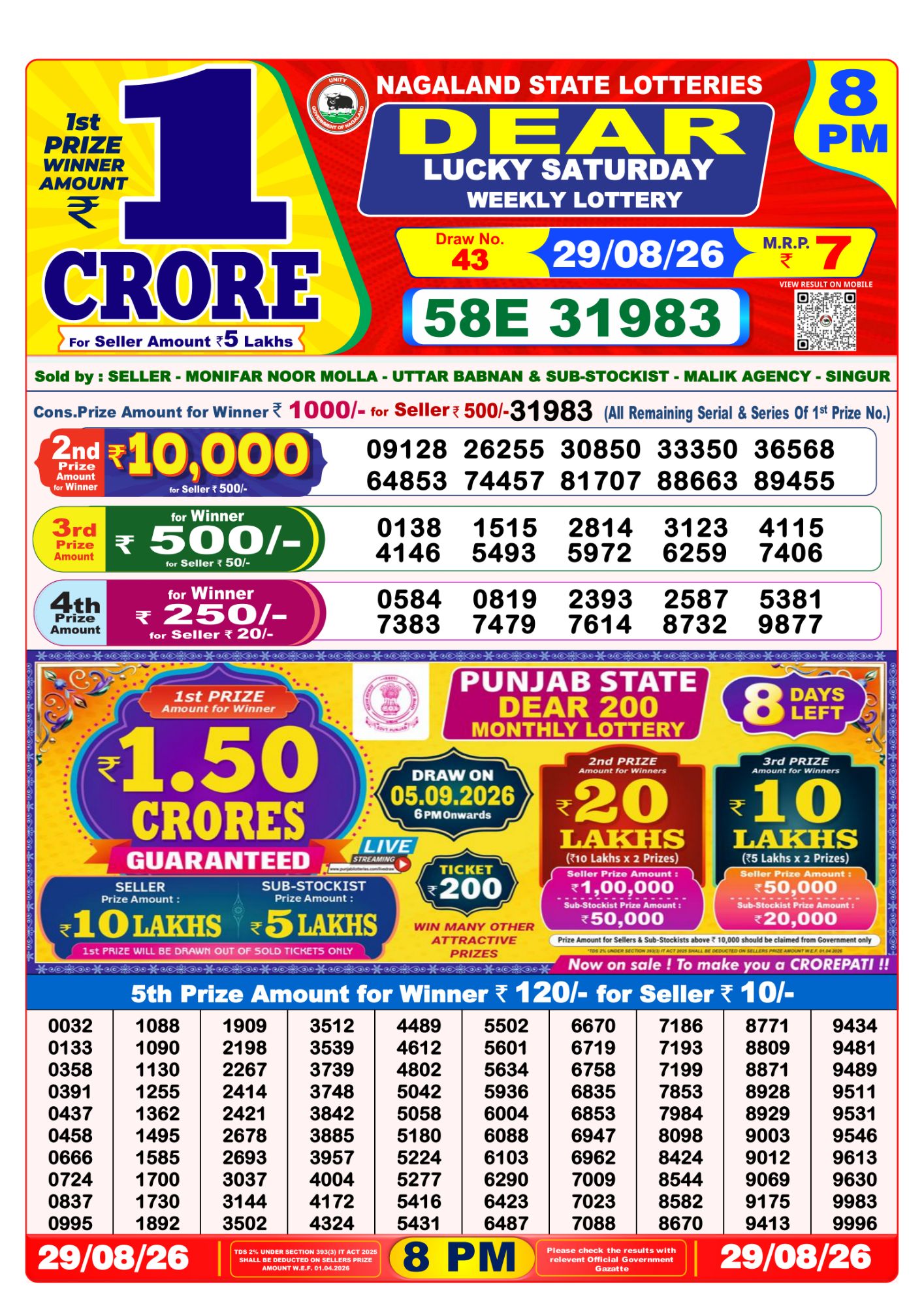 Dear Lottery 8PM Result