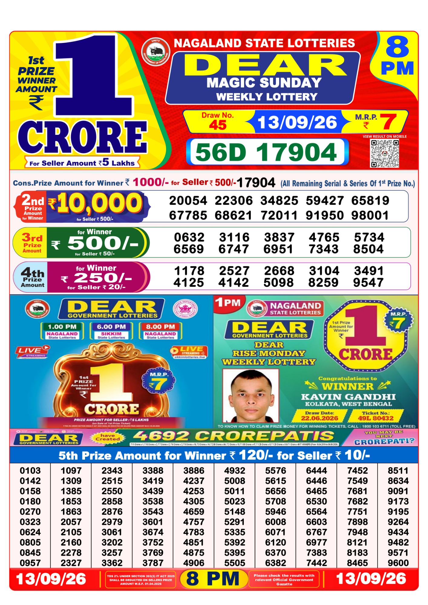 Dear Lottery 8PM Result