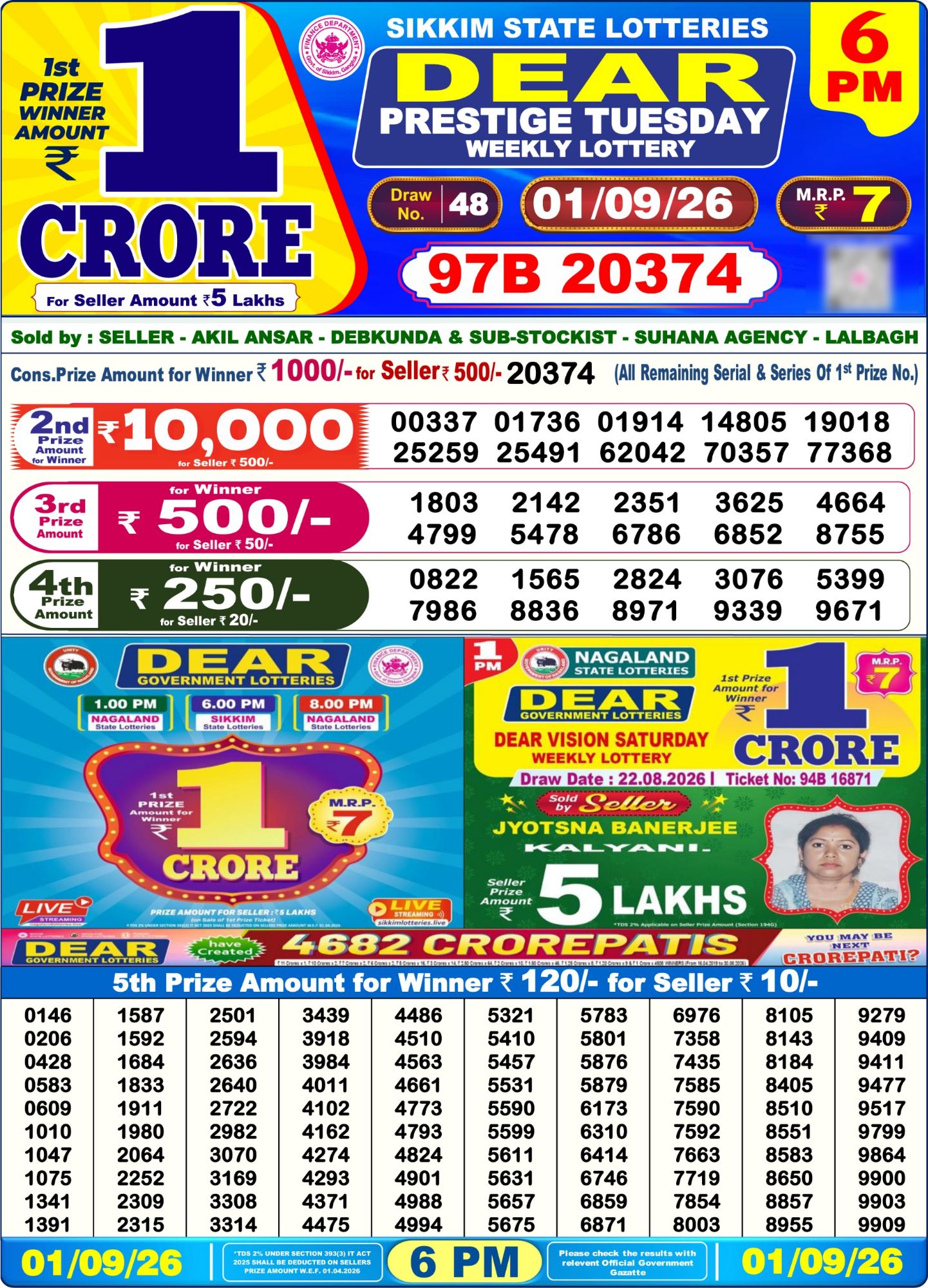 Dear Lottery 6PM Result
