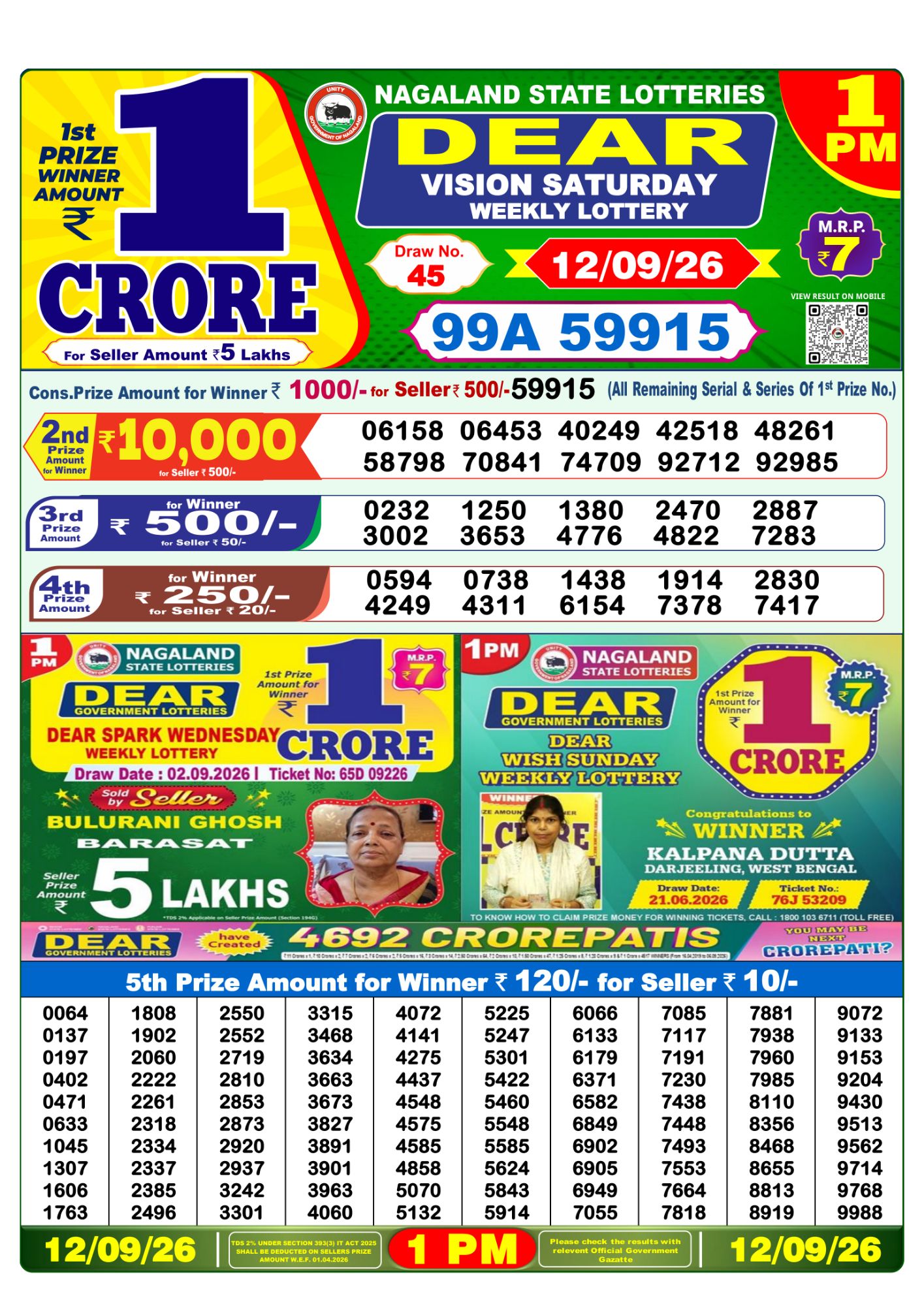 Dear Lottery 1PM Result