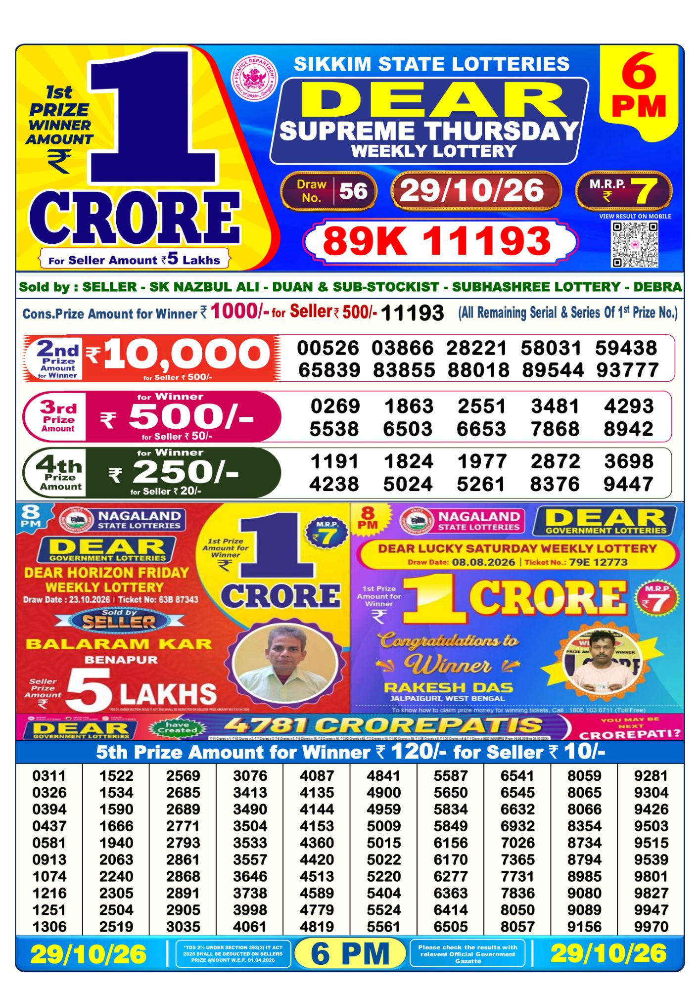 Dear Lottery 6PM Result