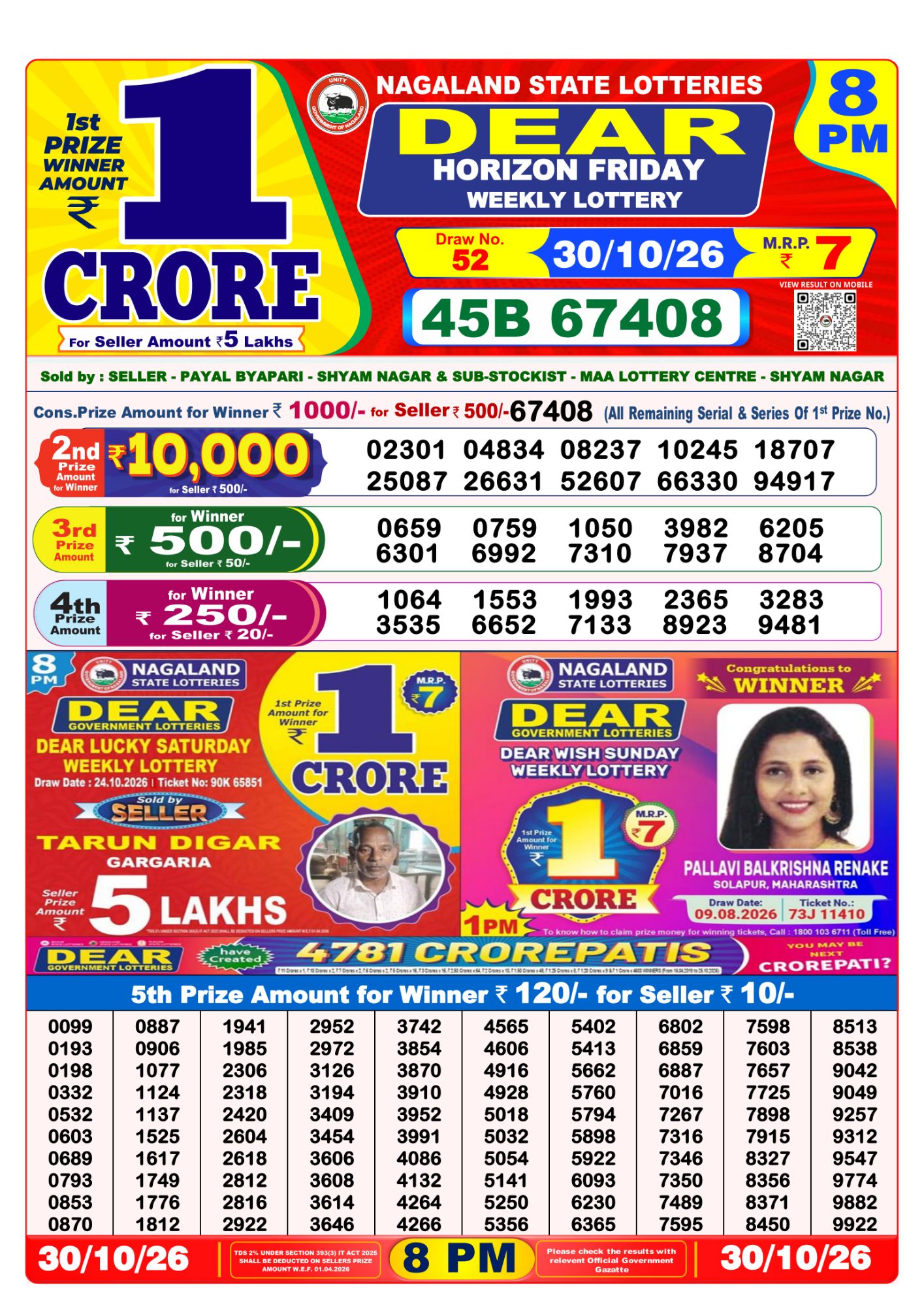 Dear Lottery 8PM Result