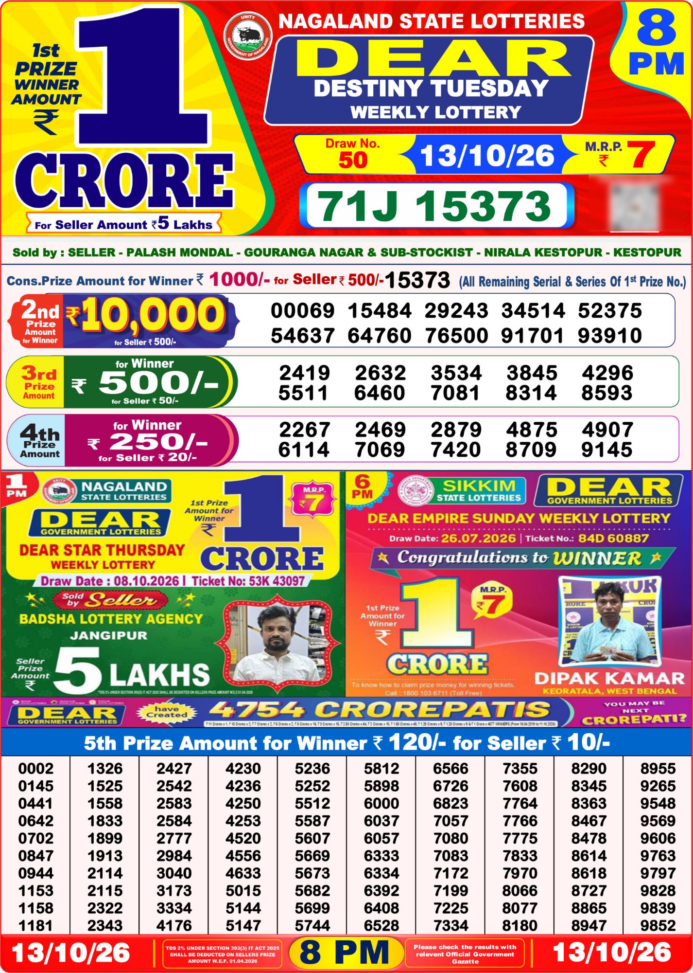 Dear Lottery 8PM Result