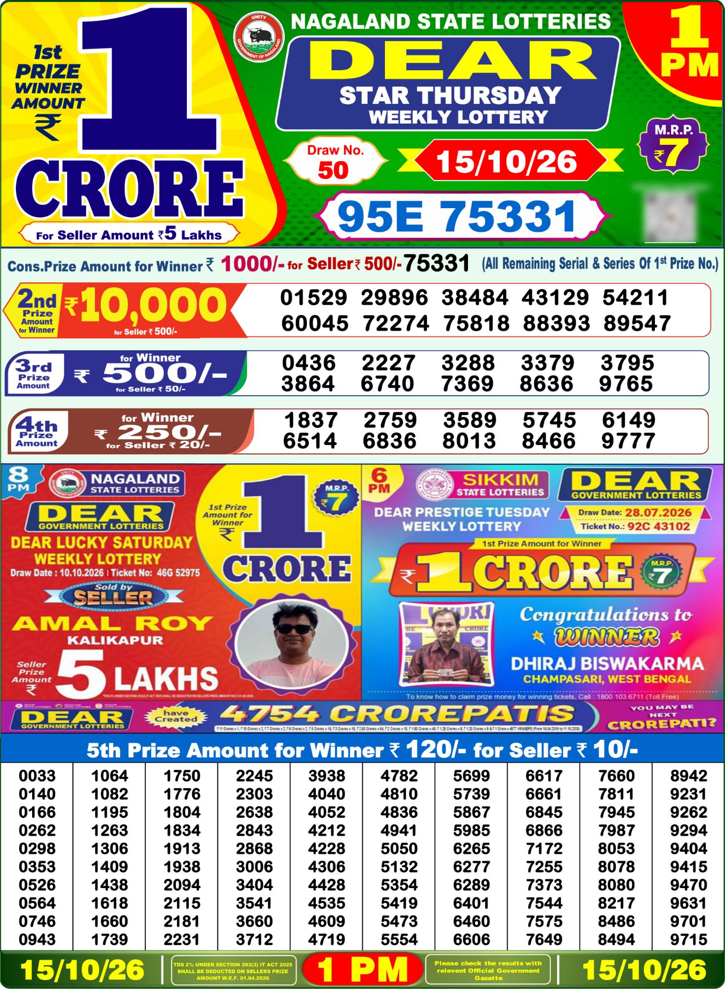 Dear Lottery 1PM Result
