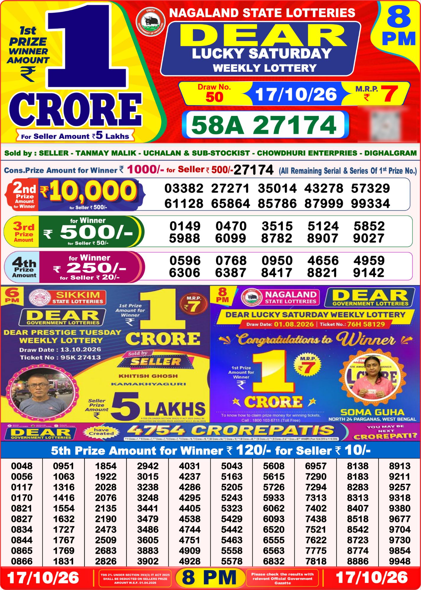 Dear Lottery 8PM Result