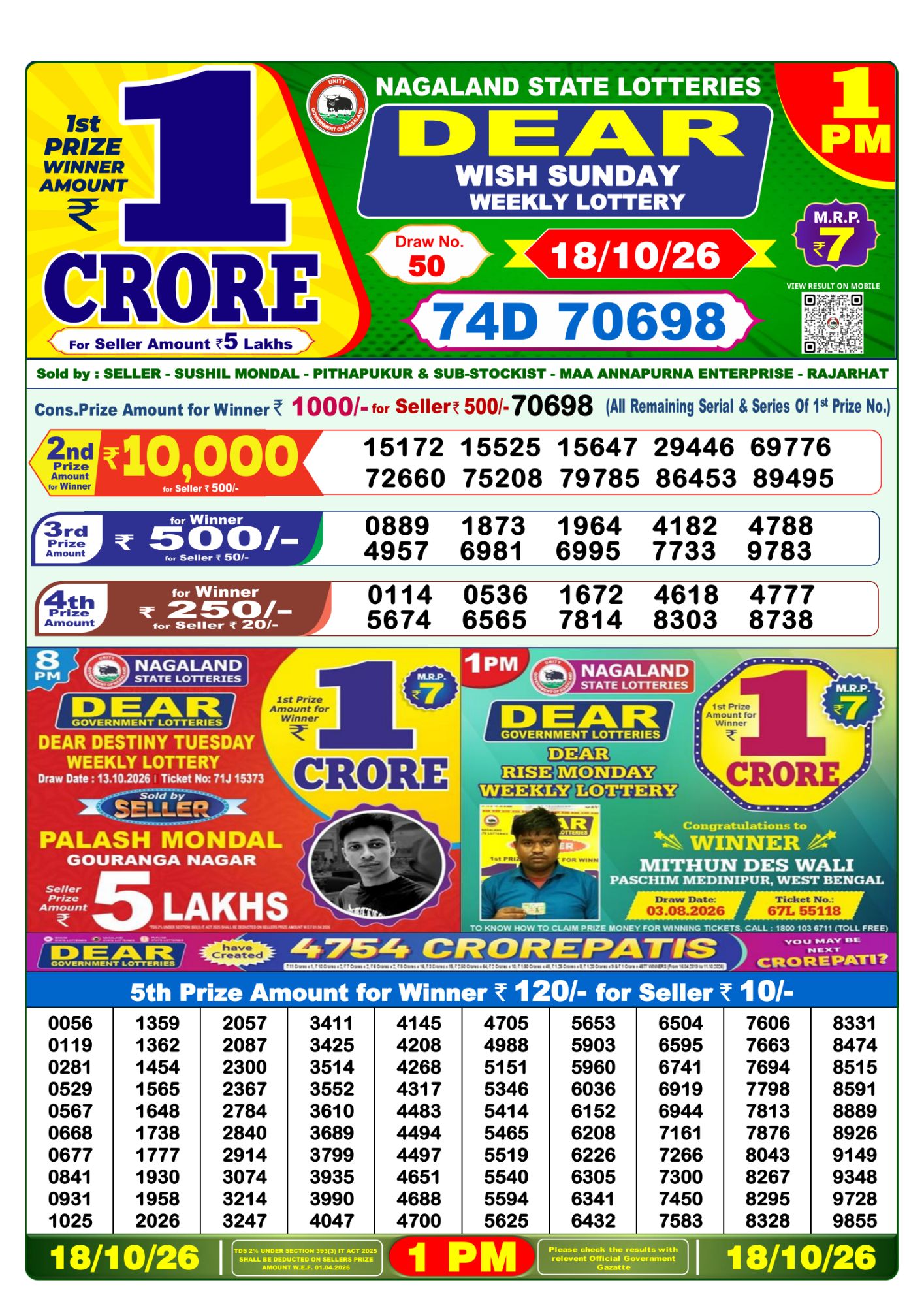 Dear Lottery 1PM Result